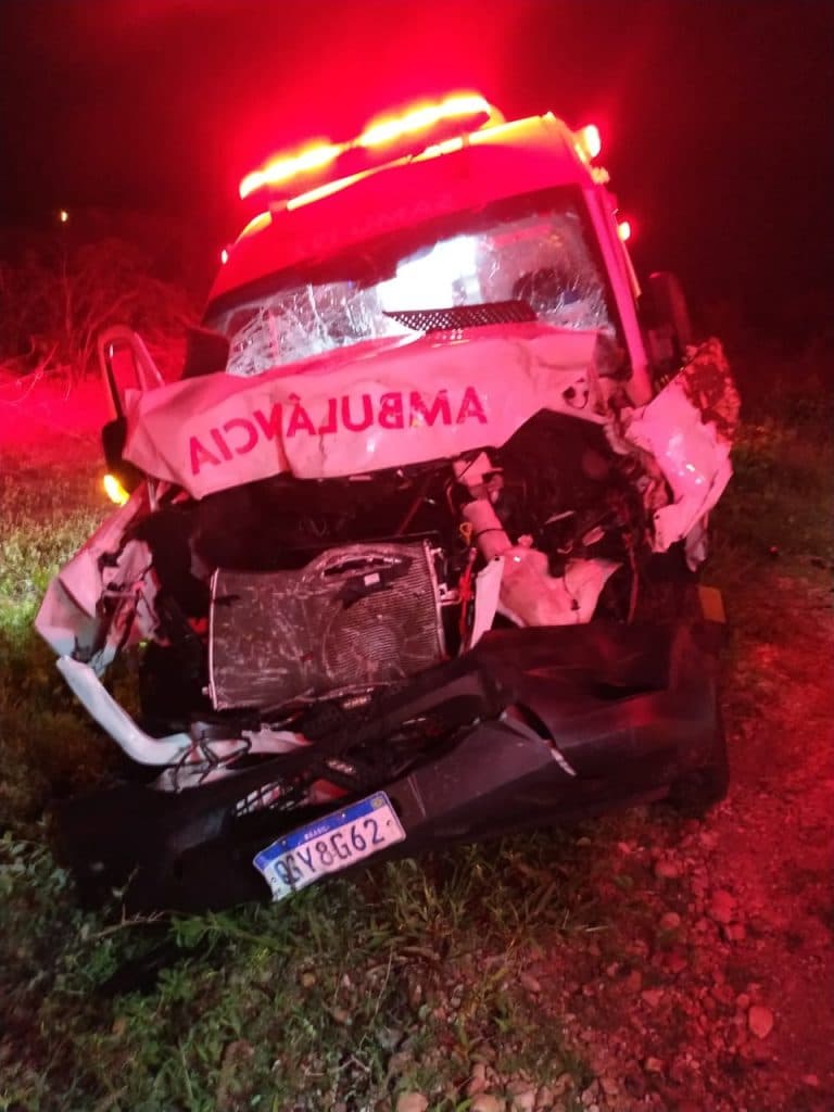 [FOTOS] Ambulância que transportava criança de Pau dos Ferros fica destruída após atropelar animal na pista