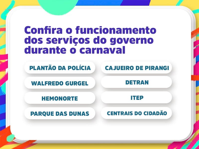 Confira o funcionamento dos serviços públicos no RN durante o carnaval