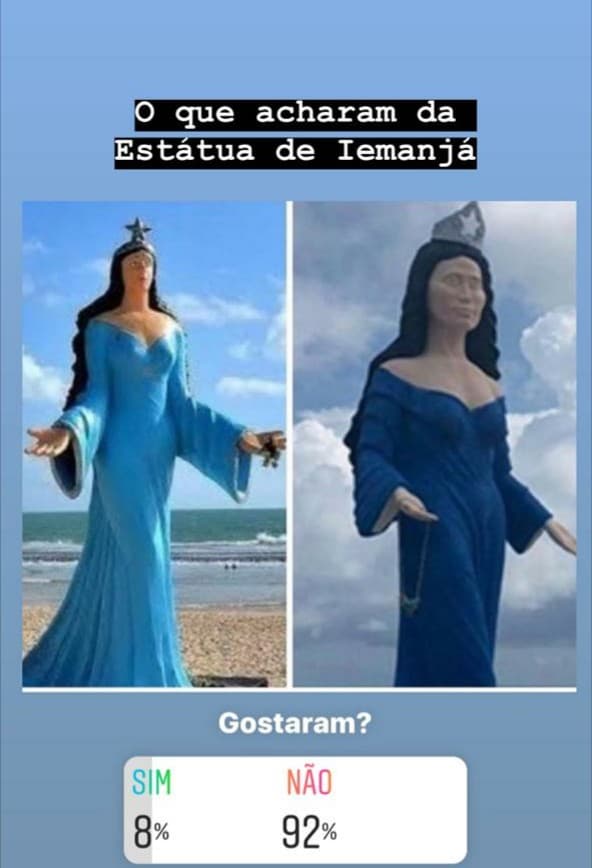 UMA "BELEZA DIFERENTE" - (FOTO): Leitores do Blog reprovam maciçamente nova estátua de Iemanjá em Natal em enquete no Instagram