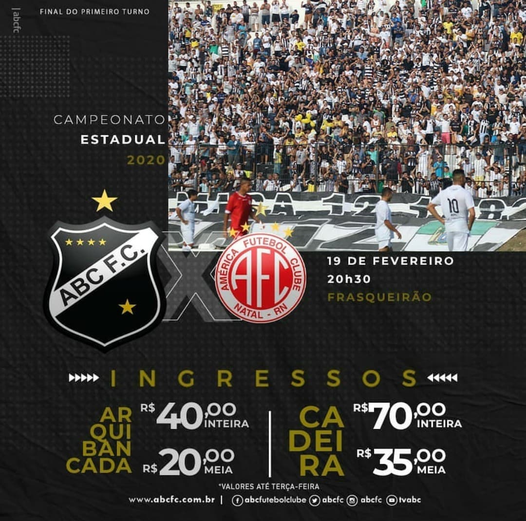 Veja valores e locais de venda dos ingressos para a final do 1º turno do estadual entre ABC e América, nesta quarta, no Frasqueirão