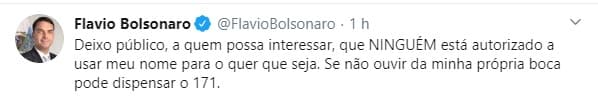 Flávio Bolsonaro alerta no Twitter que seu nome está sendo usado por criminosos