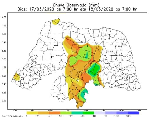 Chuvas foram registradas em três regiões do RN nas últimas 24 horas; veja boletim pluviométrico