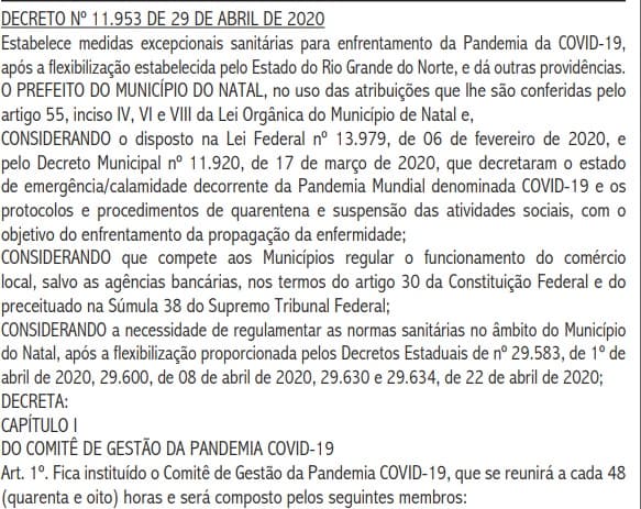 Natal autoriza funcionamento de supermercados das 7h às 22h e obriga uso de máscaras em locais públicos; veja novo decreto