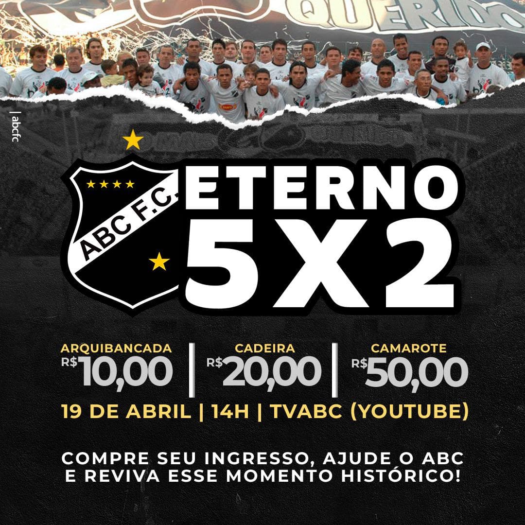 Em busca de receitas financeiras, ABC revive final do Estadual 2007 e venda de “ingressos” para jogo no domingo segue disponível