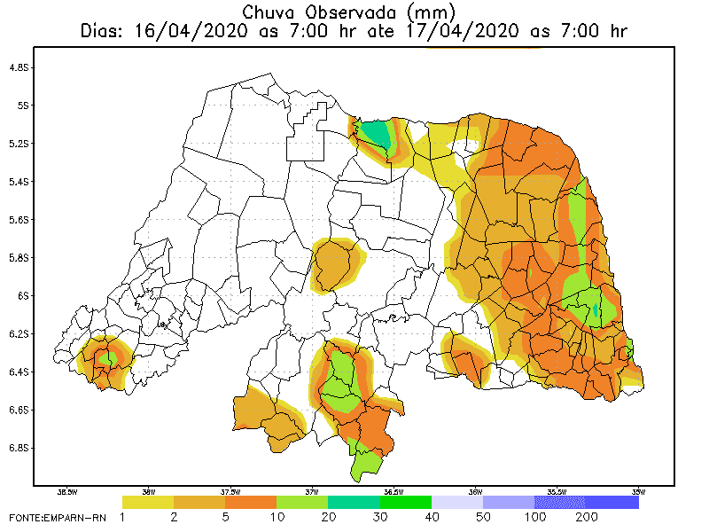 Veja volume de chuvas em cidades do RN nas últimas 24 horas