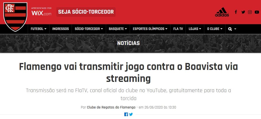 Em briga judicial com a Globo, Flamengo informa que vai transmitir jogo contra o Boavista via streaming