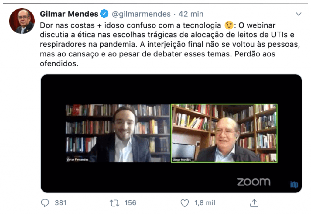 Gilmar Mendes solta palavrão ao fim de debate em live