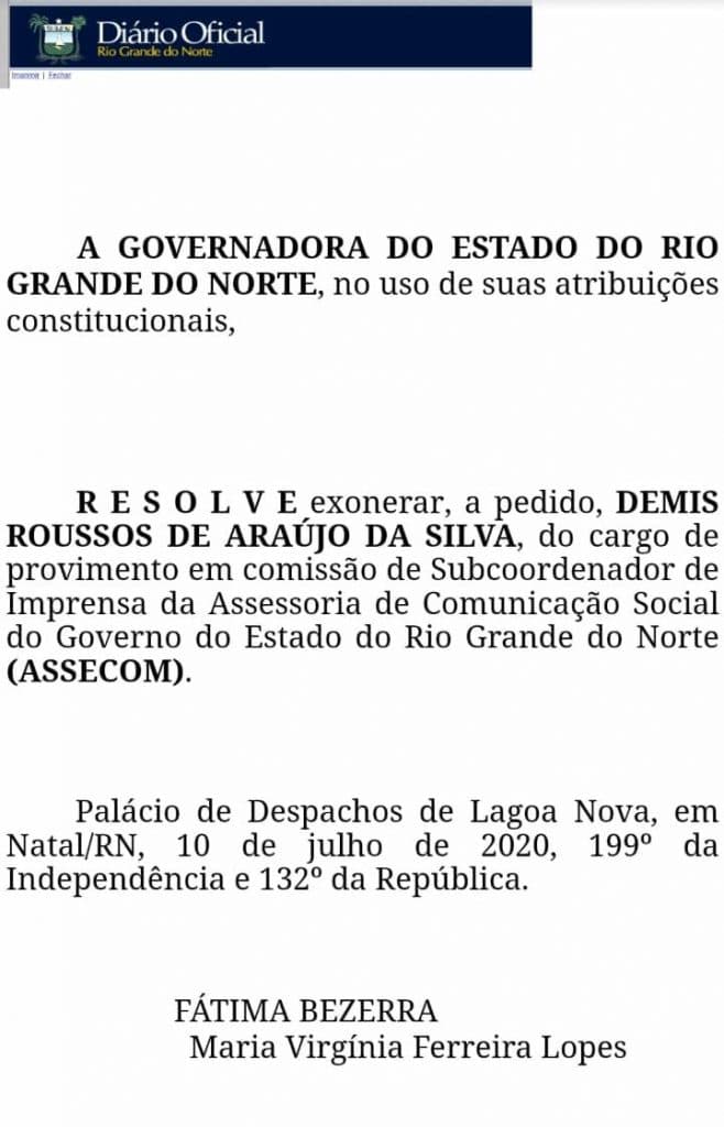 Governo do Estado exonera fotógrafo com 10 anos de serviços prestados MENTINDO no Diário Oficial