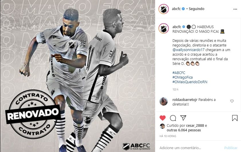 ABC anuncia renovação de contrato do atacante Wallyson até o final da Série D