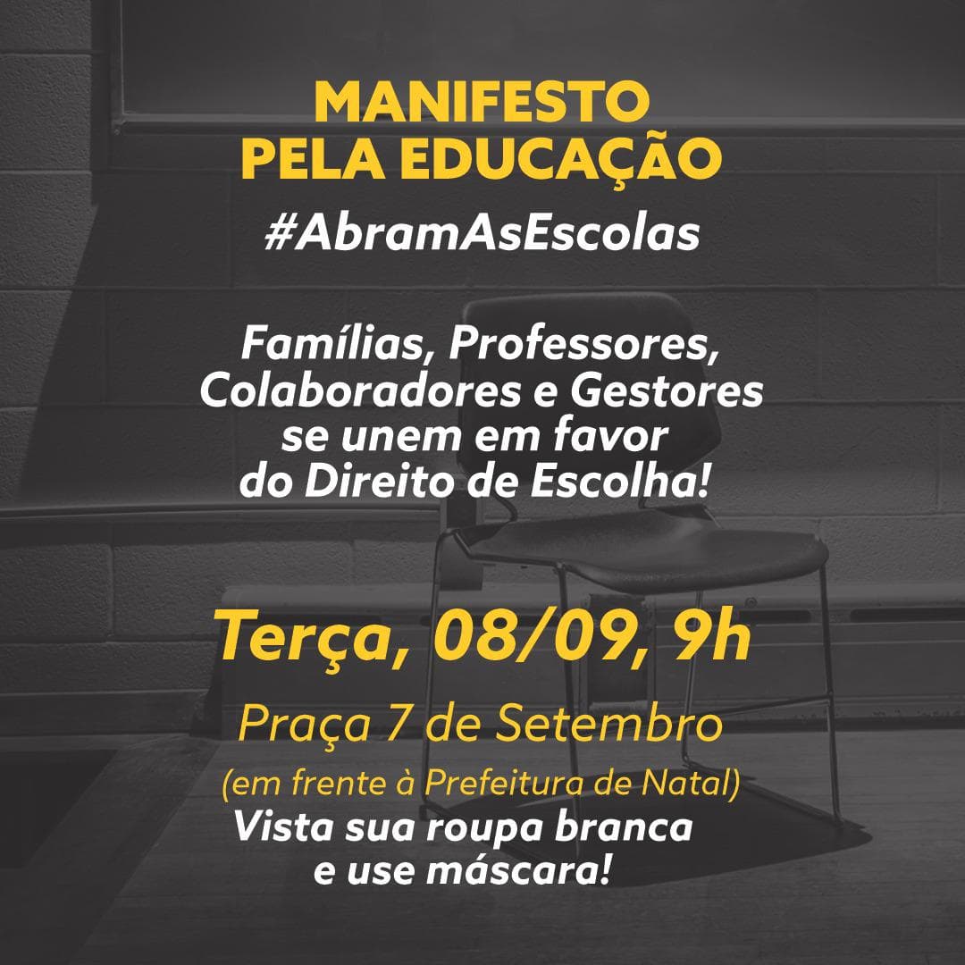 Pais e gestores de escolas privadas realizam manifestação na próxima terça em Natal pelo retorno das aulas presenciais