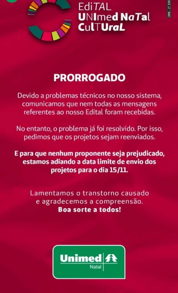 Prorrogada inscrição de projetos no edital Unimed Natal Cultural