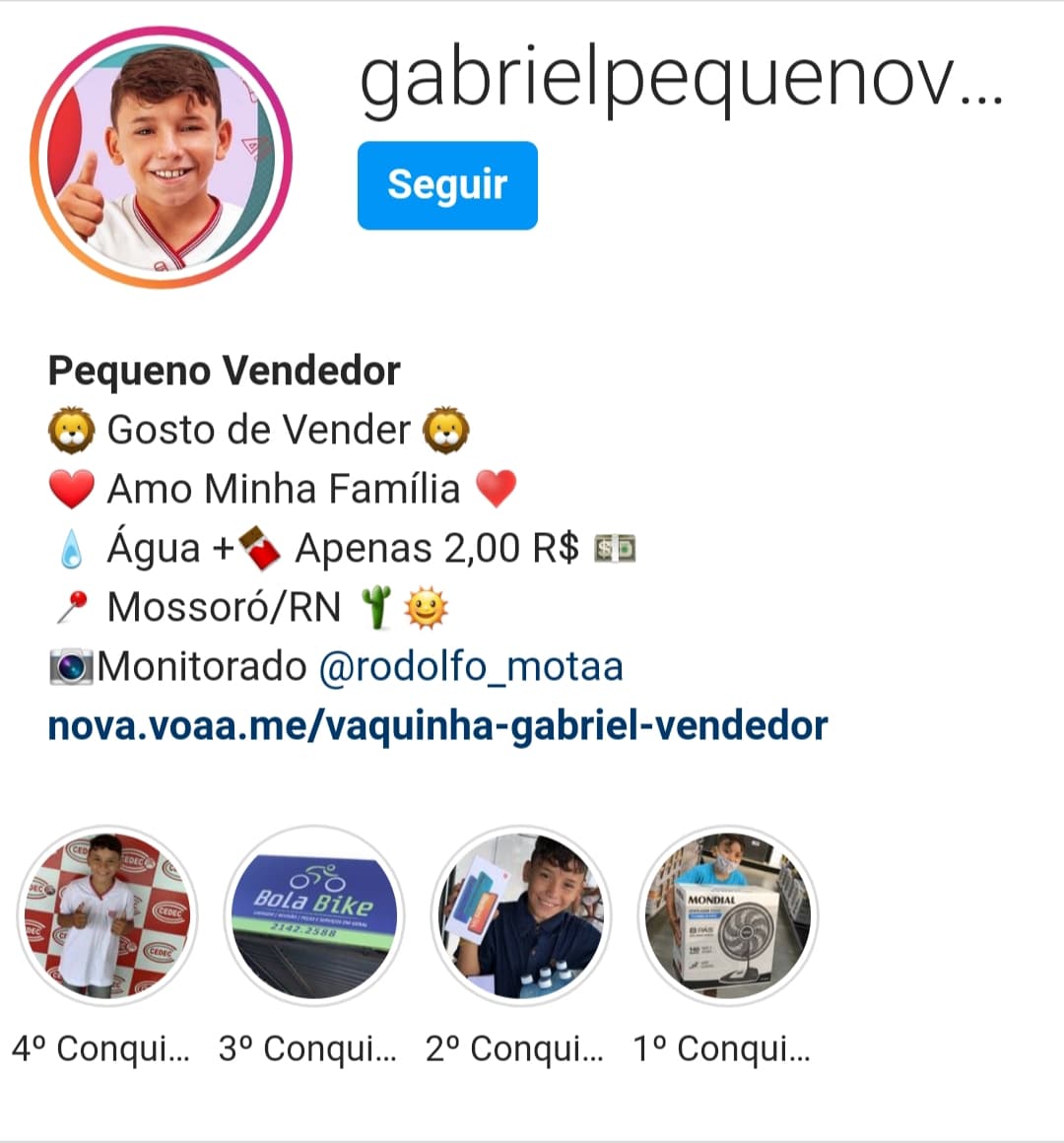 Menino Gabriel proibido em Mossoró de vender água para ajudar a família sensibiliza a web, tem ajuda de vaquinha virtual e conquista legião de seguidores no Instagram
