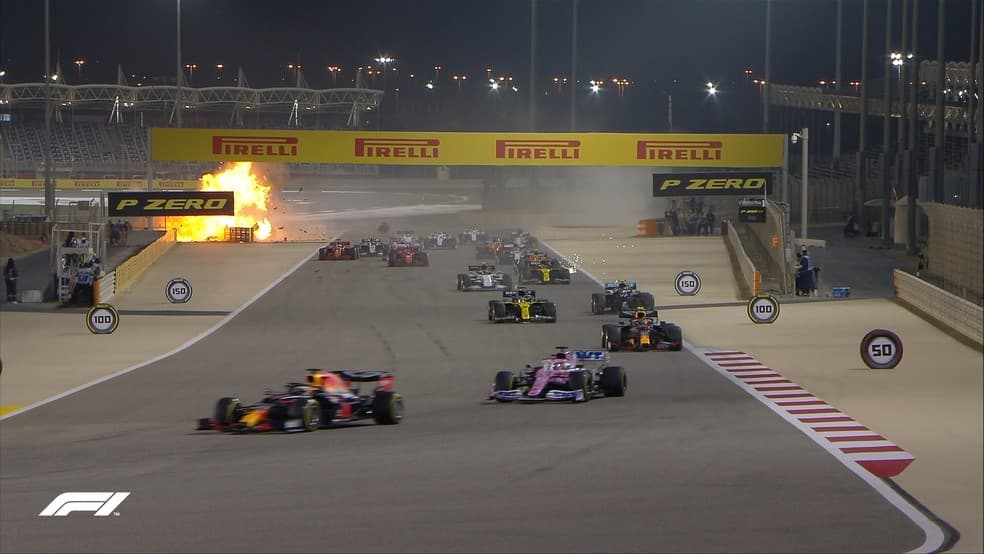 VÍDEO e FOTOS: Acidente com explosão parte carro de F1 ao meio no GP do Bahrein; Piloto Grosjean passa bem