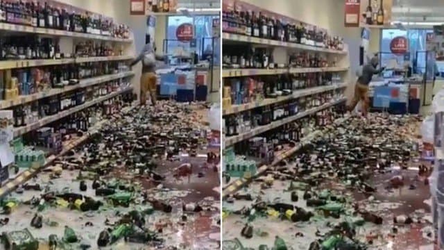 Mulher destrói 500 garrafas de cerveja, gim e vinho em supermercado