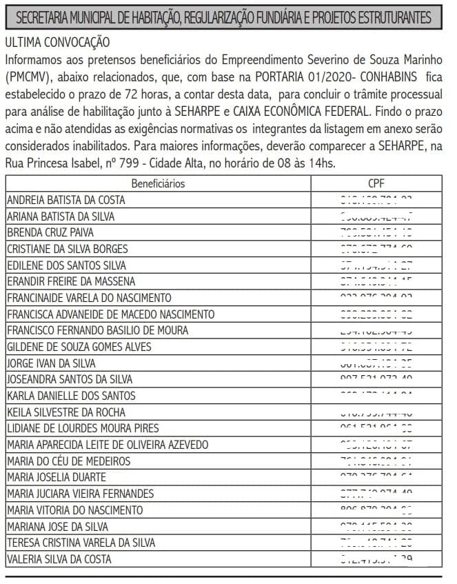 Prefeitura do Natal faz última convocação com lista de contemplados para aquisição de imóveis no programa Minha Casa Minha Vida