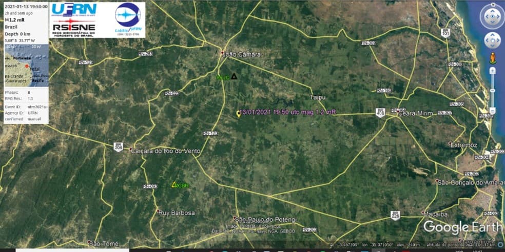 Tremores de terra foram registrados nesta semana no RN, em João Câmara e Caraúbas