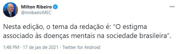 ENEM: Tema da redação é "O estigma associado às doenças mentais na sociedade brasileira"