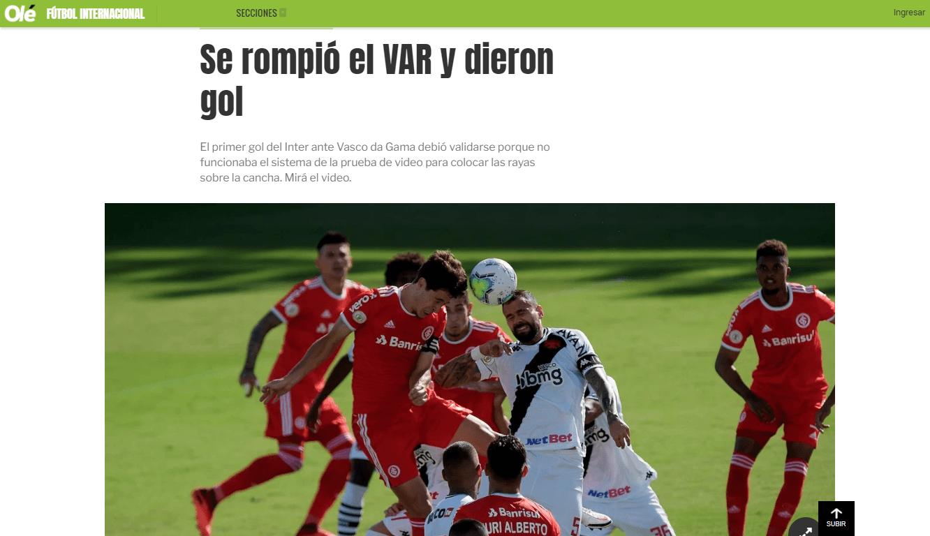 Pane do VAR no jogo Vasco e Internacional repercute na imprensa do exterior