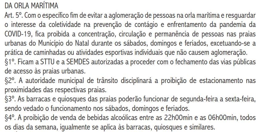 Decreto proíbe circulação e permanência de pessoas nas praias urbanas de Natal nos fins de semana e feriados