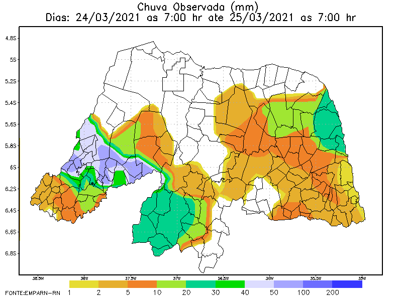 Emparn registra chuvas em 44 municípios entre quarta e esta quinta-feira; veja cidades, com Oeste recebendo maior volume