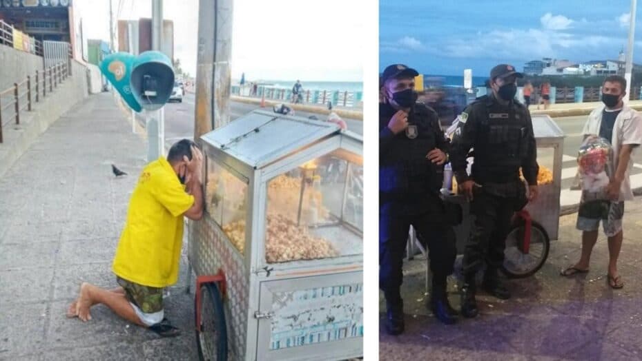 Após foto de pipoqueiro chorando em praia de Natal viralizar, policiais arrecadam doações para o ambulante