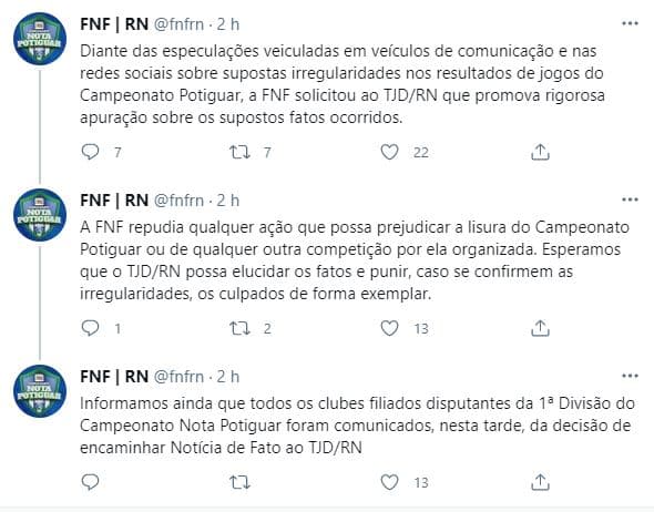FNF pede à Justiça investigação sobre suposto esquema de venda de resultados no Campeonato Potiguar