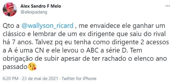 VÍDEO: Após vitória no Clássico Rei, Wallyson manda recado para o ex-presidente do América, Alex Padang