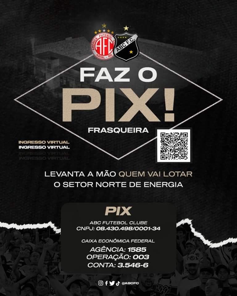FAZ O PIX: ABC realiza campanha de venda de ingressos virtuais para o Clássico Rei deste domingo (20)