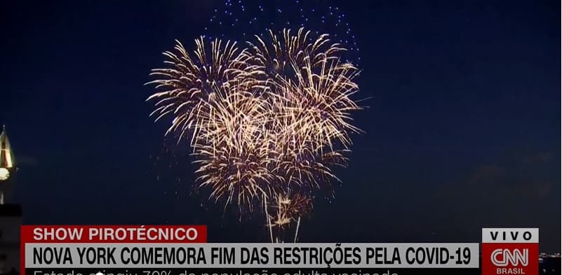 VÍDEO: Nova York festeja com fogos o fim de medidas restritivas para combate da Covid