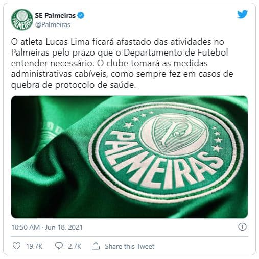 VÍDEO: Palmeiras afasta Lucas Lima do elenco por tempo indeterminado após jogador ser flagrado por torcedores em festa clandestina