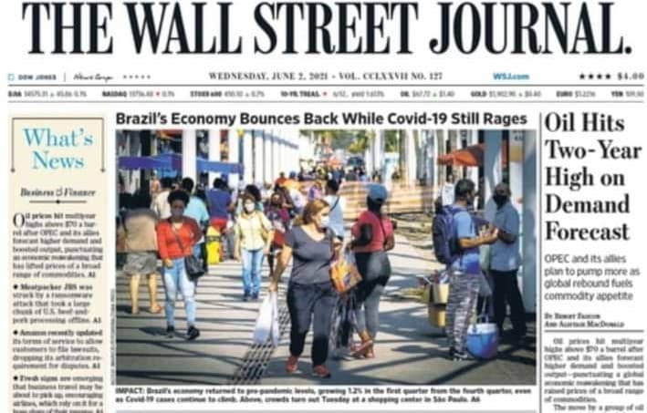 Brasil é destaque de capa do ‘The Wall Street Journal' pela recuperação econômica
