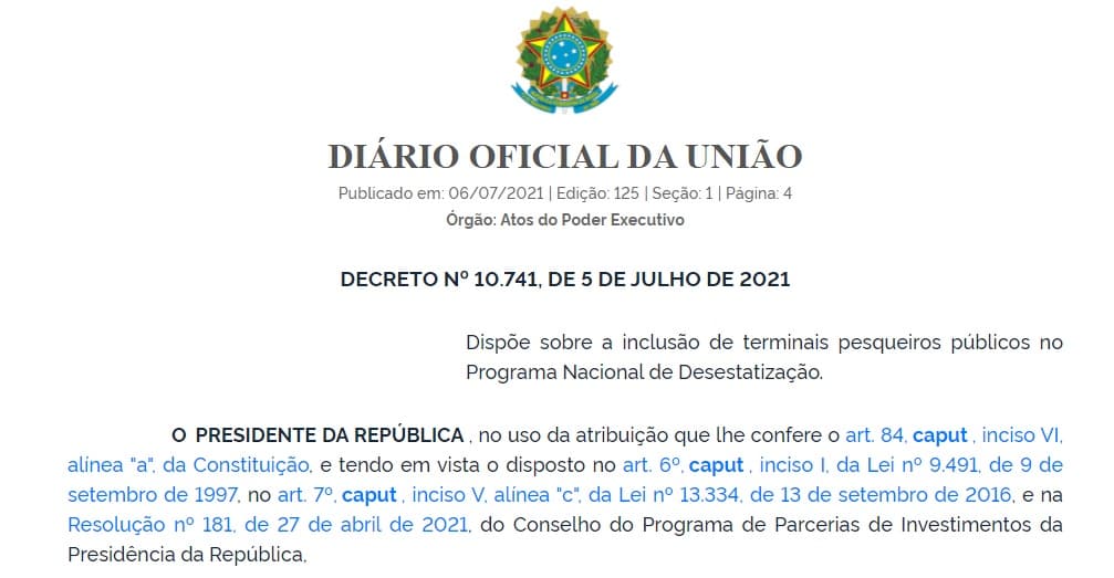 Decreto presidencial inclui sete terminais pesqueiros, entre eles, de Natal, no Programa Nacional de Desestatização