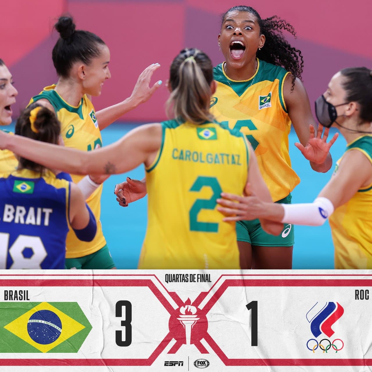 Brasil espanta susto, vence Comitê Olímpico Russo e está na semifinal do vôlei feminino de quadra