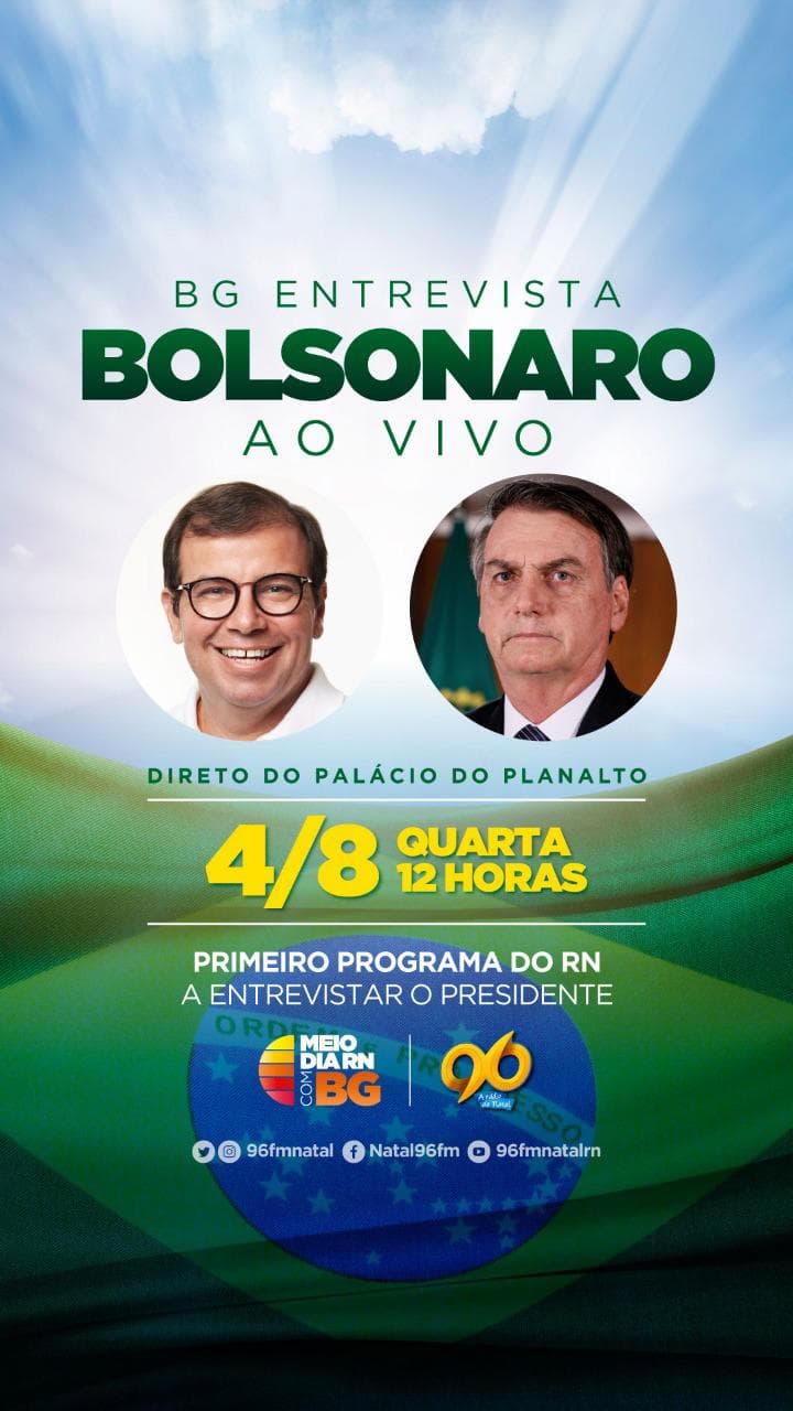 BG entrevista nesta quarta-feira o presidente Bolsonaro direto do Palácio do Planalto