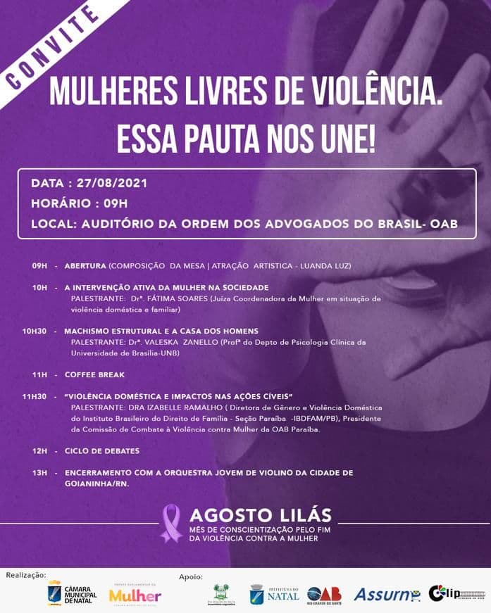 Agosto Lilás: Câmara de Natal encerra programação temática com evento na OAB/RN