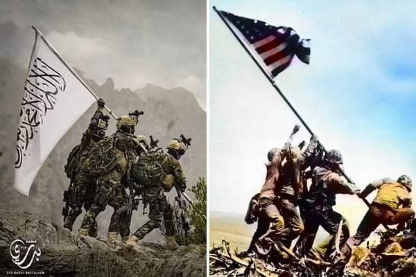 Talibã recria foto icônica da Segunda Guerra com uniformes deixados por militares dos EUA