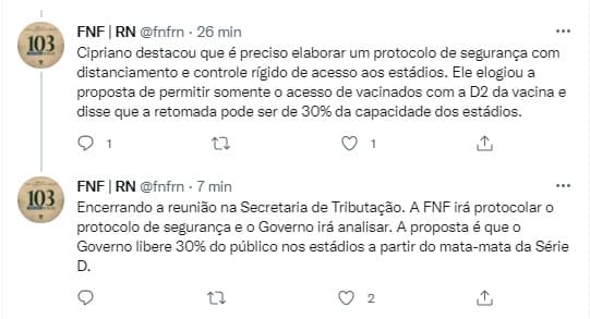 Governo dá sinal positivo para volta de torcedores aos estádios do RN; 30% da capacidade e com vacinados com a 2ª dose do imunizante contra Covid