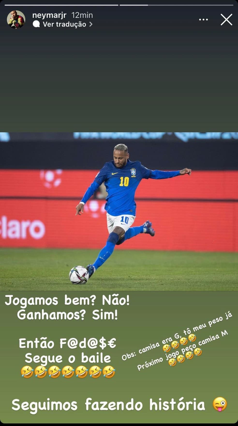 Fora de forma? Neymar diz que está no peso ideal: "Camisa era G. No próximo jogo peço M"