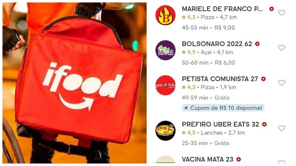 iFood é multado em R$ 1,5 milhão após exibir mensagens políticas em nomes de restaurantes