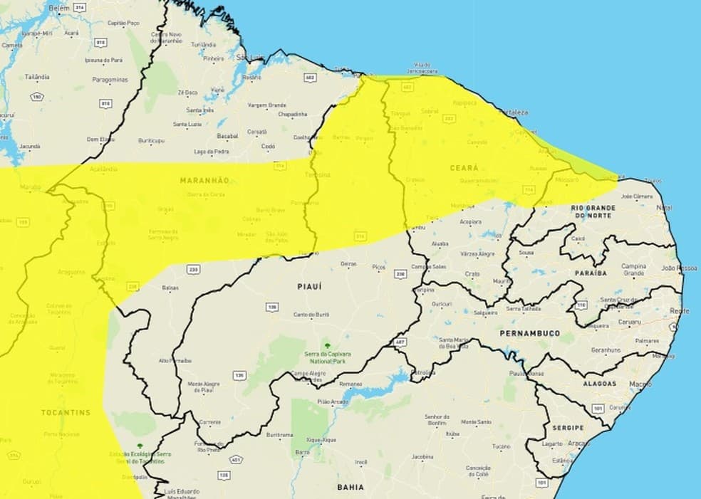 Inmet alerta para chuvas intensas em 22 cidades do RN; veja lista