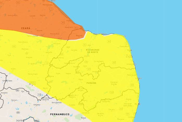 Alerta laranja: 7 cidades do RN podem ser atingidas por chuvas e ventos intensos; outros municípios têm alerta amarelo; confira