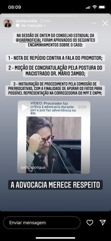 OAB-RN aprova nota de repúdio e abertura de procedimento contra o procurador Fernando Rocha por críticas à advocacia