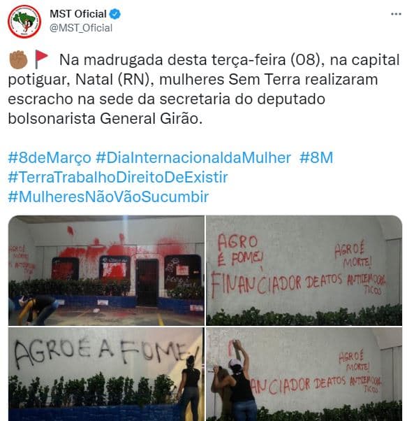 MST assume vandalismo em escritório do deputado Girão