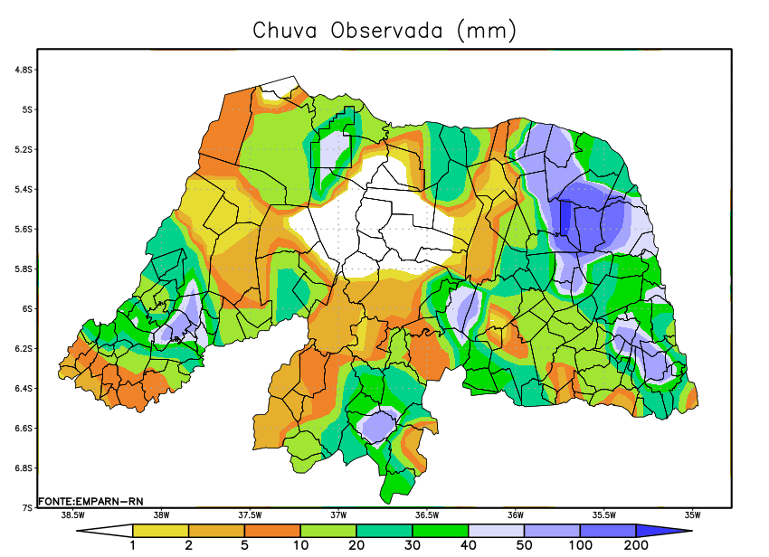 Emparn registra chuvas em quase todos os municípios do RN entre sábado e domingo