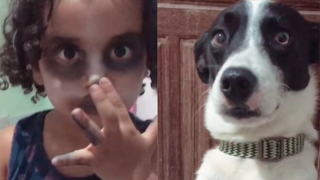VÍDEO: Menina viraliza nas redes sociais após se maquiar para ficar igual ao seu cachorro