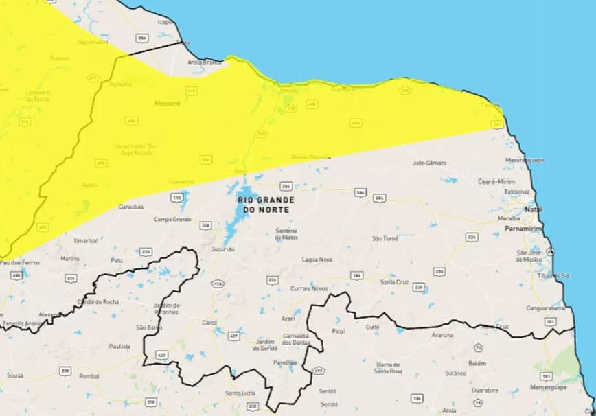 Instituto Nacional de Meteorologia alerta para chuvas fortes em 45 cidades potiguares; confira a lista