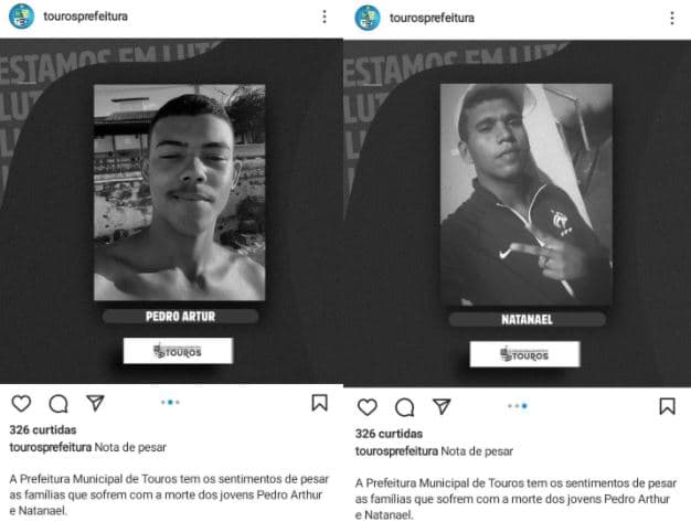 Prefeitura de Touros recebe enxurrada de críticas por emitir nota de pesar por morte de jovens que trocaram tiros com PMs