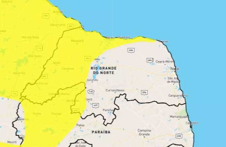Inmet alerta para chuvas intensas em 74 municípios potiguares; Confira a lista