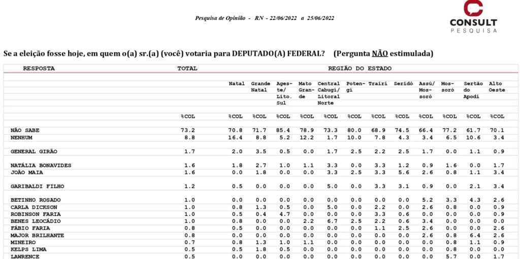 PONTA NEGRA/CONSULT: Confira os 12 nomes que lideram em intenções de voto para deputado federal no RN
