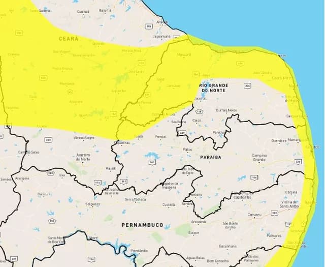 Inmet emite alerta amarelo de chuvas intensas para Natal e mais 102 cidades do RN